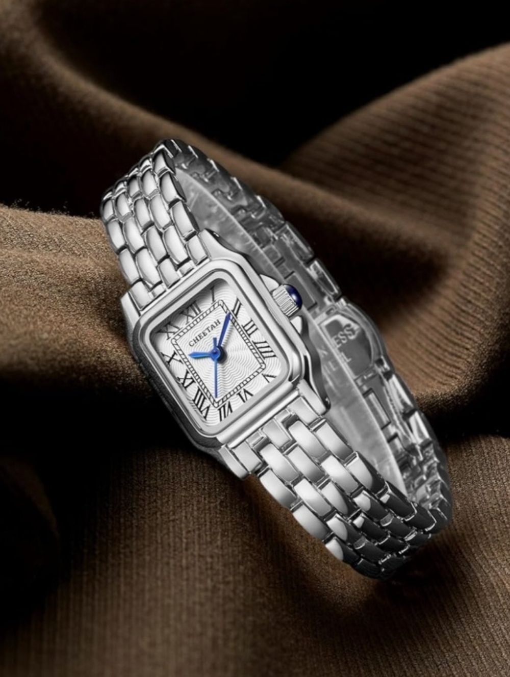 Women's Bracelet Watch with Blue Hands Silver Clasp Band NWT